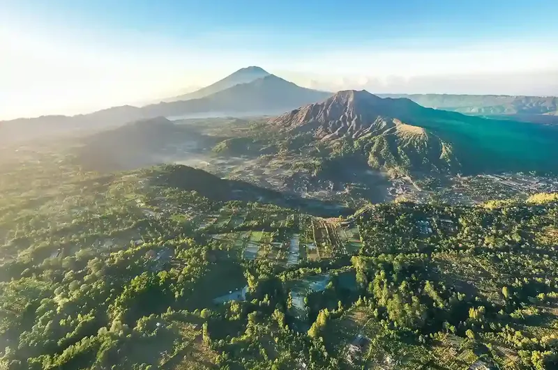 Aerial view of Mount Batur and its caldera